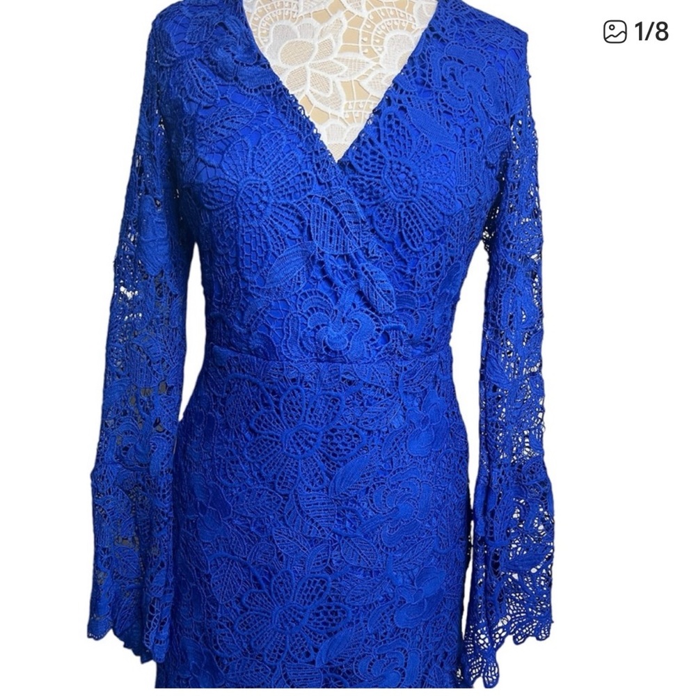 MISSGUIDED women’s crochet lace long sleeve blue midi dress size 4 Nwt - Picture 9 of 9